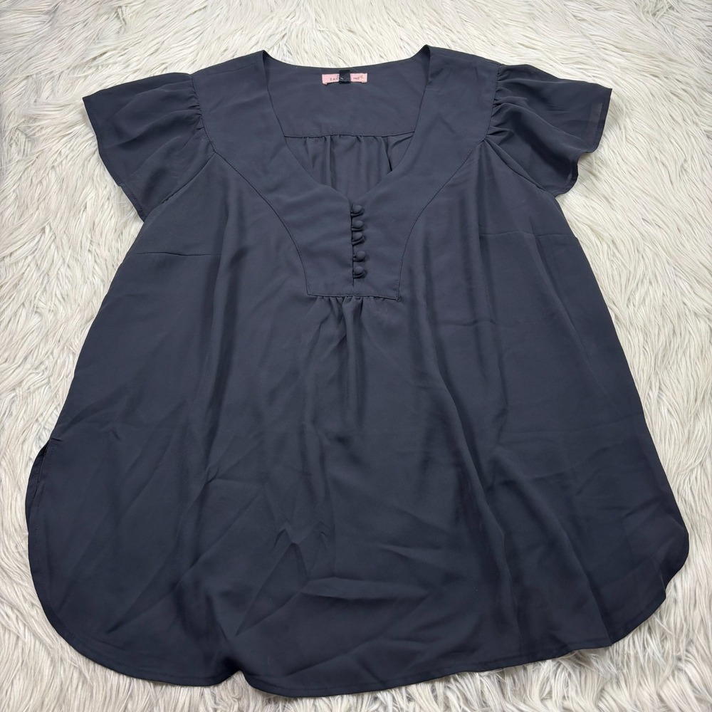 East Adeline Women's 1X Black Flutter Sleeve Blouse Whimsigoth Romantic Feminine